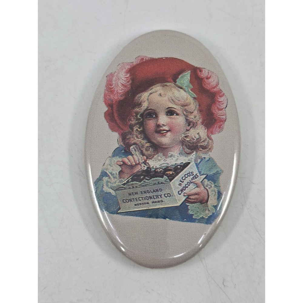 Vintage Necco's Chocolates New England Confectionery Co Oval Pocket Mirror